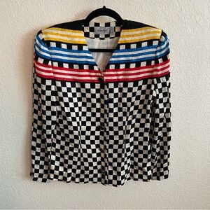 Rare Vintage Adrianna Papell Multicolor Checkered Jacquard Silk Jacket